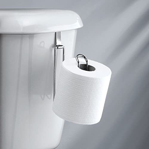 mDesign Metal Over The Tank Toilet Tissue Paper Roll Holder Dispenser and Reserve for Bathroom Storage and Organization - Hanging, Holds 1 Roll - Chrome