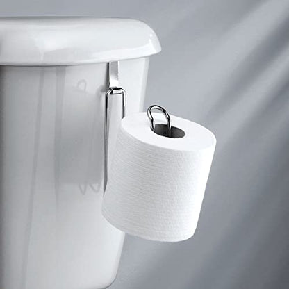 mDesign Metal Over The Tank Toilet Tissue Paper Roll Holder Dispenser and Reserve for Bathroom Storage and Organization - Hanging, Holds 1 Roll - Chrome