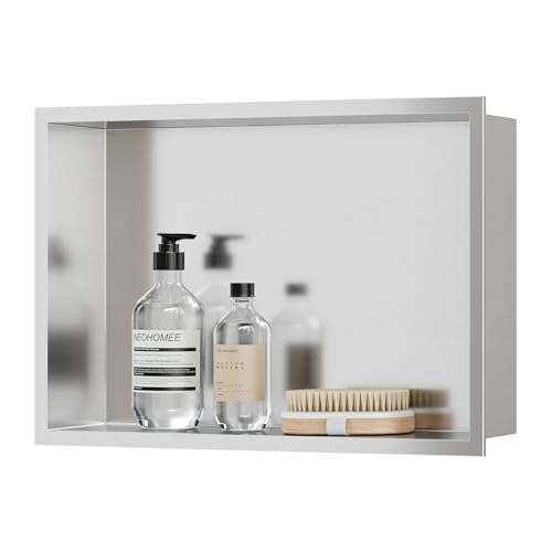 Neodrain Stainless Steel Shower Niche Brushed 18"x12" No Tile Needed | Recessed Wall Niche, Space-Saving, Waterproof & Durable Niche for Shower Storage - color: Brushed Stainless Steel, size: 18X12In