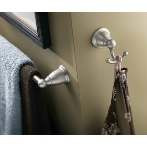 Moen YB2203CH Brantford Chrome Wall Mount Double Robe Hook | Double hook design, chrome finish, space-saving storage, traditional styling, durable metal construction