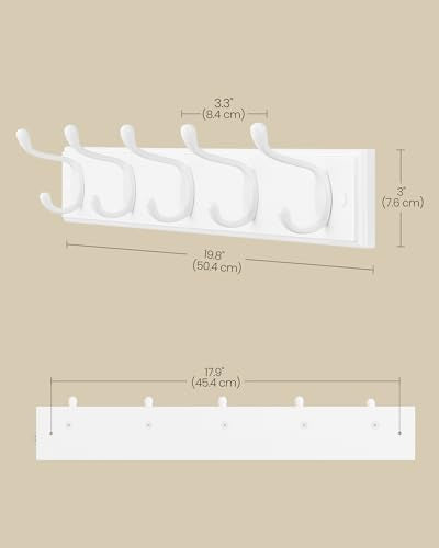 SONGMICS Wall-Mounted Coat Rack, Hook Rack, 5 Dual Metal Hooks, White | For Coats, Bags, Keys, in the Entryway, Bedroom, Living Room ULHR235W01 - color: White, size: 1 Pack-5 Hooks