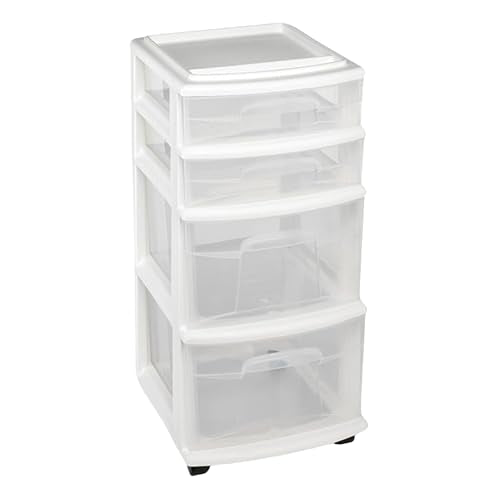 Homz 4 Drawer Plastic Storage and Organizer Cart, Rolling Cabinet for Home, Office, Classroom, Craft, Art Supplies, White Frame/Clear Drawers - color: White, size: 1 Pack
