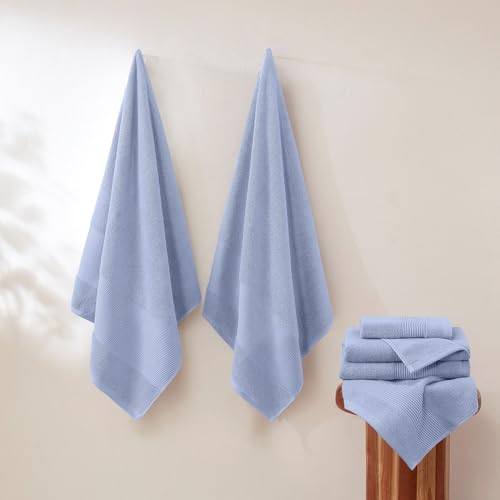 Modern Threads Air Cloud 6-Piece Towel Set - 100% Zero-Twist Cotton, 500 GSM, Quick Dry & Plush, Blue - color: Blue, size: 6 Pcs Towel Set