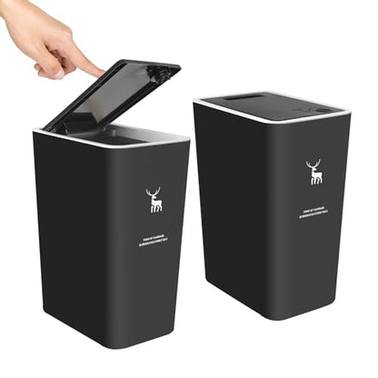 XPIY Trash Can with Lid, 2 Pack 4 Gallons/15 Liters Garbage Can | Small plastic waste basket with press top, dog proof design for bathroom|kitchen|bedroom|office use. (Black) - color: BlackBlack