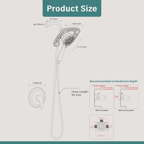 Magnetic Shower Faucet Set Dual 2 in 1 Shower System with Handheld Shower Spray 3-way Water Diverter Shower Trim Kit Rainfall Bathroom High Pressure 5 Setting without Tub Faucet Brushed Nickel - color: Brushed Nickel