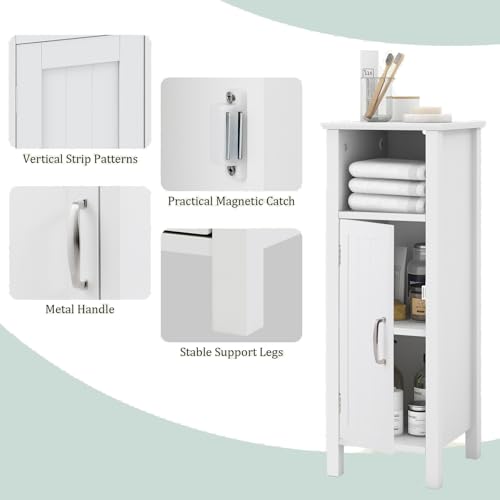 COSTWAY Bathroom Storage Cabinet, Freestanding Narrow Storage Organizer with Open Shelf & Adjustable Shelf, Small Slim Floor Cabinet for Bathroom, Living Room, Entryway, Office, White | with Open Shelf & Adjustable Shelf, Small Slim Floor Cabinet for Bath