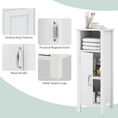 COSTWAY Bathroom Storage Cabinet, Freestanding Narrow Storage Organizer with Open Shelf & Adjustable Shelf, Small Slim Floor Cabinet for Bathroom, Living Room, Entryway, Office, White | with Open Shelf & Adjustable Shelf, Small Slim Floor Cabinet for Bath