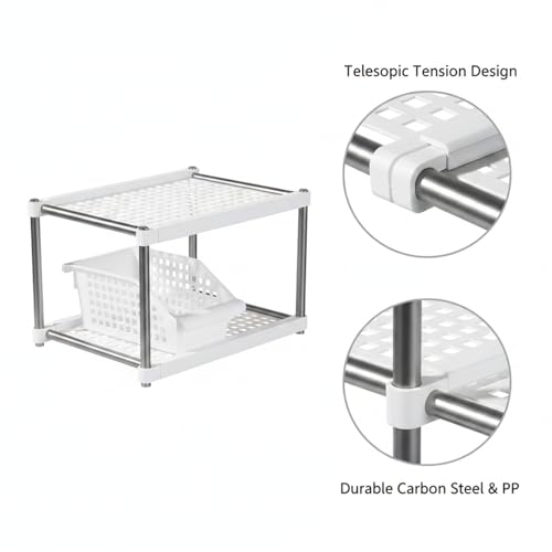 Adjustable Telescopic Cabinet Shelf, Tool-Free Under Sink Organizer Rack, Carbon Steel and PP Plastic Storage Solution for Kitchen and Bathroom - size: 9.84 x 4.72 x 4.13 in