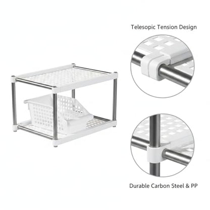 Adjustable Telescopic Cabinet Shelf, Tool-Free Under Sink Organizer Rack, Carbon Steel and PP Plastic Storage Solution for Kitchen and Bathroom - size: 9.84 x 4.72 x 4.13 in