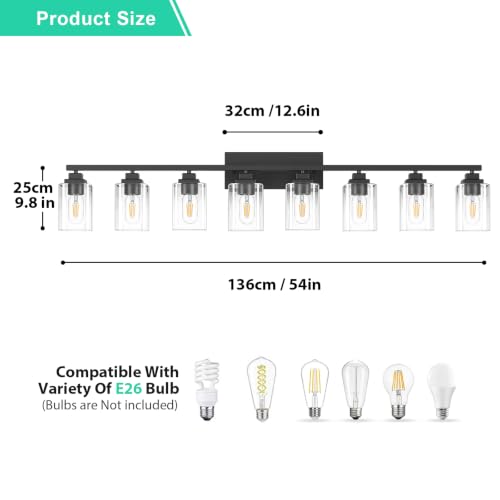 Matte Black Bathroom Vanity Light, 8-Light Modern Vanity Lighting Fixtures Over Mirror with Clear Glass Shade,Square Design,Wall Sconces for Living Room Cabinet Bedroom,E26 Socket - size: 8-Light