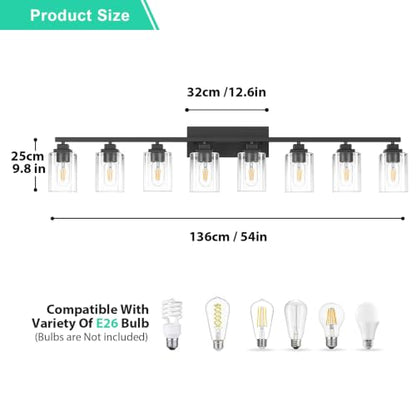 Matte Black Bathroom Vanity Light, 8-Light Modern Vanity Lighting Fixtures Over Mirror with Clear Glass Shade,Square Design,Wall Sconces for Living Room Cabinet Bedroom,E26 Socket - size: 8-Light
