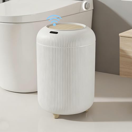 URALFA Bathroom Trah Can with Lid, Motion Sensor Trash Can Touchless | 3 Gallon Automatic Bathroom Garbage Can, Smart Trash Bin for Bedroom, Office, Restroom, Removable Legs, White and Gold - color: White