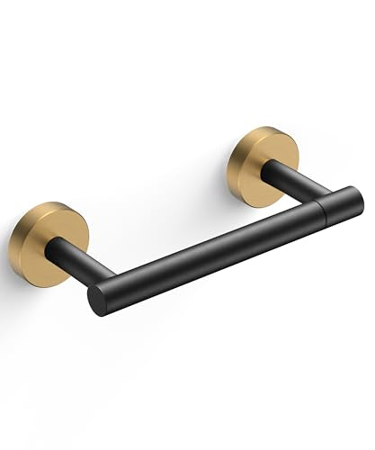 FORIOUS Commercial Toilet Paper Holder Wall Mount Bathroom Tissue Holder | Black & Gold | SUS304 Stainless Steel Rustproof | Double Post Pivoting Toilet Paper Roll Holder | Screw-In | Round Base - color: Matte Black & Brushed Gold