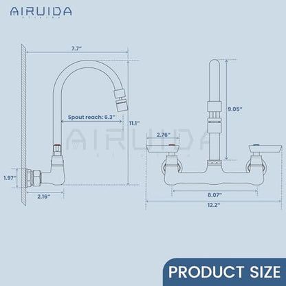 Airuida 8 Inch Brushed Nickel Wall Mount Kitchen Sink Faucet | 2 Handle Kitchen Faucet,without Adapter,360° Swivel Spout,Commercial Sink Faucet,for Laundry Utility - color: Brushed Nickel