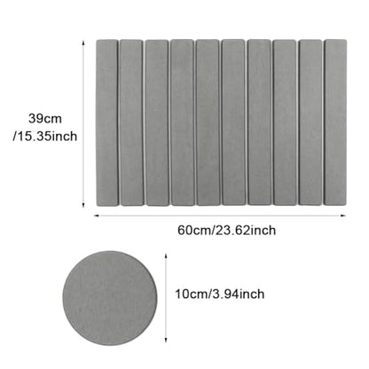 Foldable Stone Bath Mat with Round Coaster,23.62 x 15.35 inch Super Absorbent Diatomaceous Earth Mats,Collapsible Quick Dry Dish Drying Mat,for Dishes Bottles Cups Bathroom