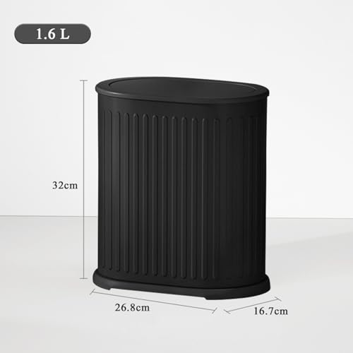 1.6 Gallon Trash Can with Lid, Small Bathroom Trash Can Wastebasket, Slim Garbage Can with Inner Bucket, Press Top Lid Garbage Container Bin for Kitchen, Home, Office, Bedroom, Living Room (Black) - color: Black