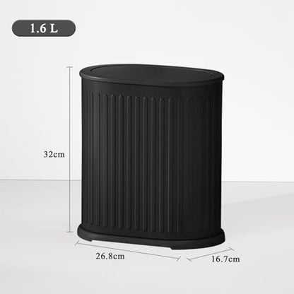 1.6 Gallon Trash Can with Lid, Small Bathroom Trash Can Wastebasket, Slim Garbage Can with Inner Bucket, Press Top Lid Garbage Container Bin for Kitchen, Home, Office, Bedroom, Living Room (Black) - color: Black