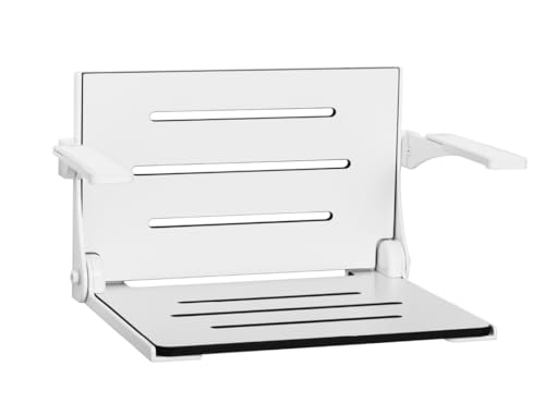 Seachrome Silhouette Comfort Folding Wall Mount Shower Bench Seat with Arms, White Seat with White Frame - color: White Seat With White Frame and White Arm Pads