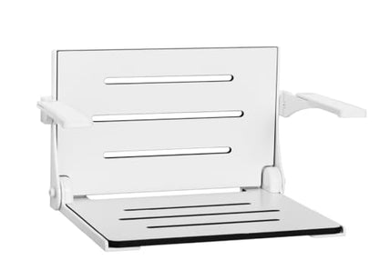 Seachrome Silhouette Comfort Folding Wall Mount Shower Bench Seat with Arms, White Seat with White Frame - color: White Seat With White Frame and White Arm Pads