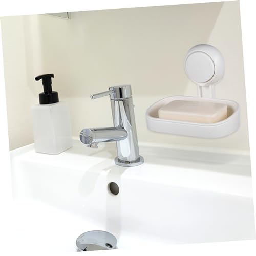 VICASKY Double Suction Cup Soap Dish Holder with Efficient Drainage Strong Wall Mount Suction for Shower and Bathroom Easy Install White Soap Tray Attachment Smooth Surfaces