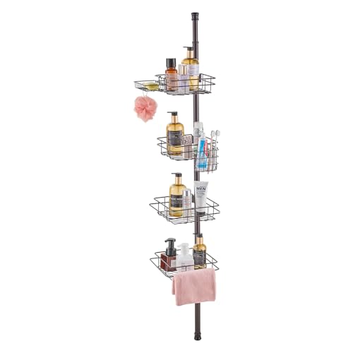 VEVOR Corner Shower Caddy Tension Pole, 4 Tier Adjustable Rustproof Organizer Shelves for Bathroom & Washroom, 42-114inch High, Bronze