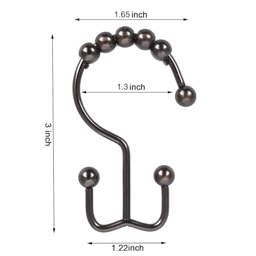 Double Glide Roller Shower Curtain Hooks, Oil Rubbed Bronze,12PCS | 100% Stainless Steel, Curtain Hooks Rings for Bathroom Shower Rods Curtains and Liners, Easy Glide Rollers - color: Oil,bronze