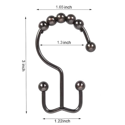 Double Glide Roller Shower Curtain Hooks, Oil Rubbed Bronze,12PCS | 100% Stainless Steel, Curtain Hooks Rings for Bathroom Shower Rods Curtains and Liners, Easy Glide Rollers - color: Oil,bronze