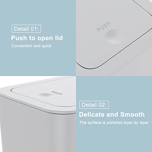 3 Pack 10 Liter / 2.6 Gallon Bathroom Trash Can, Small Trash Can with Lid, Garbage Can Waste Basket for Bathroom, Kitchen, Bedroom, Powder Room, Craft Room, Office, College (Gray) - color: Gray, size: 3 X 2.6 Gal