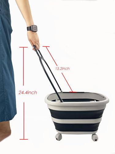 SAMMART 17L (4.5 Gallons) Collapsible Plastic Laundry Basket with Handle & Wheels-Foldable Pop Up Storage Container/Organizer with wheels-Portable Washing Tub-Space Saving (Grey/Slate Grey) - color: Grey/Slate Grey