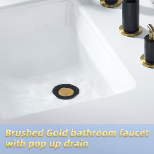 Bathroom Sink Drain with Overflow, Bathroom Sink Stopper for Vanity Vessel Sink,Universal Rapid Draining Plastic Pop-up Sink Drain with Anti-Clog Strainer, Brushed Gold - color: Brushed Gold