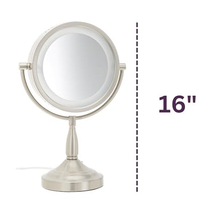 JERDON Lighted Makeup Mirror with 7X Magnification - Nickel - LT856N | Two-Sided 1X View, 8.5" Round Frame, Halo Lighting, 16" Tall