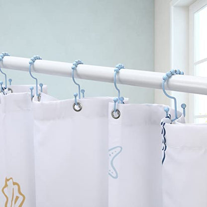 Shower Curtain Hooks, Goowin Shower Curtain Rings, Stainless Steel Shower Curtain Hooks Rust Proof Free Sliding Double Shower Hooks for Curtain, Shower Curtains & Liners (Blue) - color: Blue
