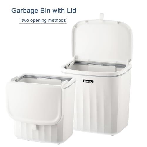 Kitchen Compost Bin Cabinet Hanging Small Trash Can with Lid 2.4 Gallon | Food Waste Bin for Counter Top Under Sink Rv Wall Mounted Bathroom Trash Can - color: ivory white