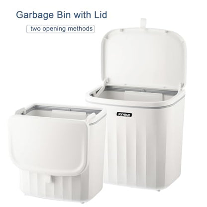Kitchen Compost Bin Cabinet Hanging Small Trash Can with Lid 2.4 Gallon | Food Waste Bin for Counter Top Under Sink Rv Wall Mounted Bathroom Trash Can - color: ivory white