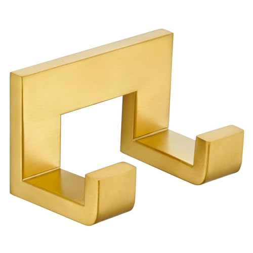 Angle Simple Bathroom Hand Towel Holder, Towel Coat Hook, Brushed Dark Gold | Deep Gold Tone, Solid 304 Stainless Steel, Double Hook for Robe Bath Sponge Bag, Tidy Shower Kitchen Laundry RV, Wall Mount - color: Brushed Dark Gold