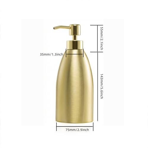 304 Stainless Steel Soap Dispenser 16oz Rust-Proof Liquid Soap Pump Bottle for Kitchen or Bathroom Countertop Hand Dish Lotion Leak-Proof (Matte Gold) - color: Matte Gold