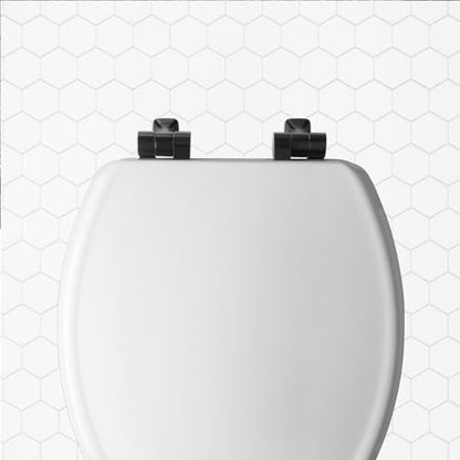 Mayfair Bennett Toilet Seat with Matte Black Hinges, Slow Close Wood Seat, Secure Metal Hinges, Easy Install, Made in USA, Elongated, White - color: Matte Black, size: Elongated