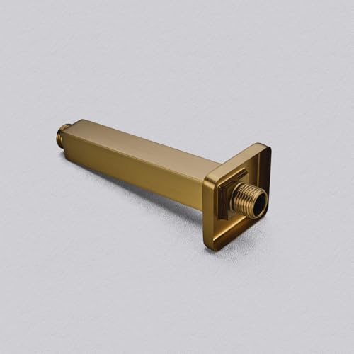 4 Inch Shower Arm with Flange, Ceiling Mounted Square Shower Head Extension Arm, 1/2 NPT Straight Arm for Rain Shower Head, Stainless Steel Shower Head Extension Replacement Pipe Arm, Brushed Gold - color: Brushed Gold, style: 4-Inch