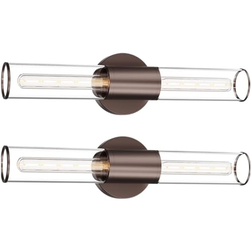 Bathroom Vanity Light Fixture, 2-Light Oil Rubbed Bronze Wall Sconce Lighting Fixture with Clear Glass, Indoor E26 Stocket Wall Lamp for Mirror Living Room Hallway, 2 Pack - color: Clear Glass-Oil-Rubbed Bronze, size: 2 Count (Pack of 1)