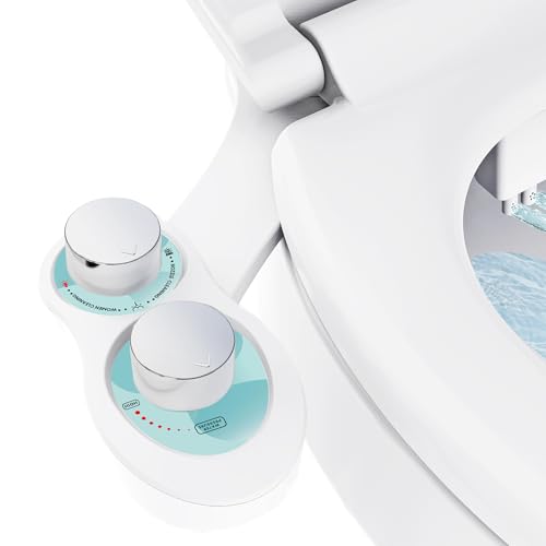 RV Bidet Toilet Seat Attachment, RV Bidet for Camper Toilet with Dual Nozzles, Self/Rear/Front Cleaning, Non-Electric, Adjustable Water Pressure, Fresh Water - color: Aqua-Chrome