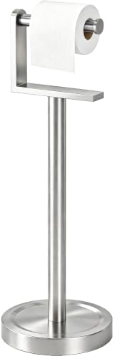 Heavy Duty Toilet Paper Holder Stand, Stable Weighted Base Toilet Paper Holder Free Standing, Stainless Steel Bathroom Free Standing Toilet Paper Roll Holder, Silver Tissue Rack - color: Silver
