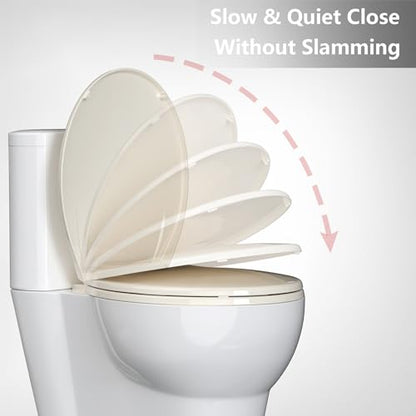 17" Round Toilet Seat, Soft Close Toilet Seat with Quiet Lid,Almond Polypropylene Toilet Seat Cover with Never Loosen Durable Lid, Easy to Install and Clean - color: Almond, Standard, size: Round (17″)