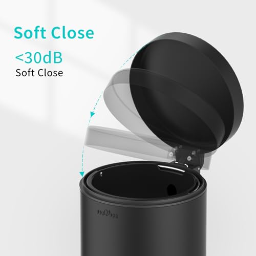 mVm Bathroom Trash Can,3.2 Gallon/12 Lliter Step Garbage Can with Lid and Foot Pedal,Soft-Close,Anti-Fingerprint.Round Stainless Steel Trash Can for Bathroom,Bedroom,Office,Living Room (Matte Black) - color: Black, size: 3.2Gal/12L