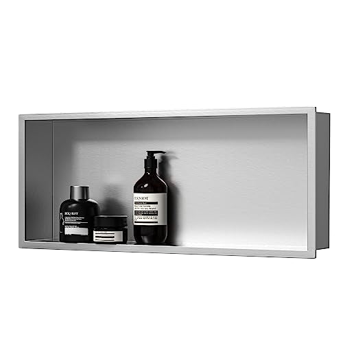 Stainless Steel Shower Niche 30" X 12" Brushed No Tile Needed Niche | Recessed shower niche,bathroom niche shower for shampoo & soap storage,space-saving,horizontal built-in shower niche shelf - color: Brushed, size: 30" X 12"