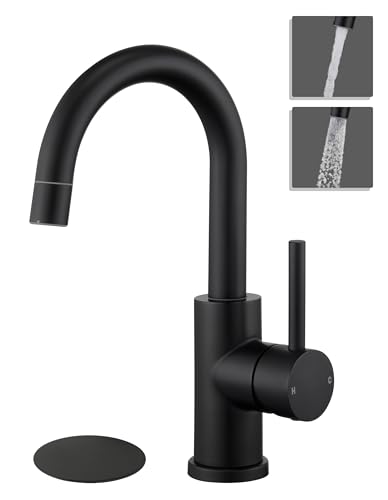 Tohlar Black Bathroom Faucet with 2 Mode Sprayer | Single Hole Bar Sink Faucet, 360° Swivel, with Pop Up Drain, for Vanity RV Laundry - color: Matte Black