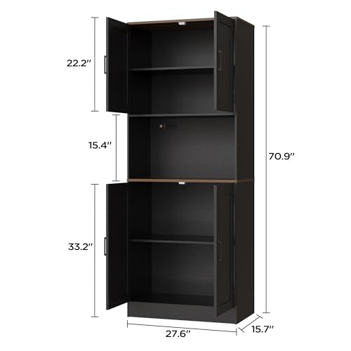 MHOM 71" Tall Pantry Cabinet with Charging Station, Farmhouse Kitchen Hutch with Adjustable Shelves, Modern Kitchen Pantry Storage Cabinet for Dinning Room & Living Room, Antique Black - color: Black