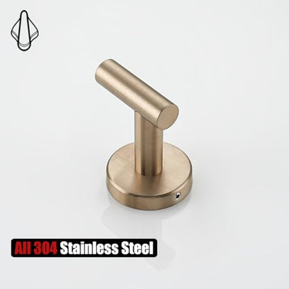 JQK Bathroom Towel Hook Champagne Bronze, Coat Robe Clothes Hook for Bathroom Wall Mounted (Pack of 2), SUS 304 Stainless Steel 0.8mm, TH100-CB-P2 - color: Champagne Bronze, size: 2 Pack
