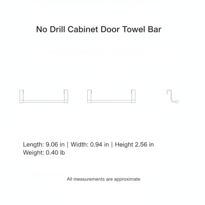 No-Drill Stainless Steel Cabinet Door Towel Bar, Over-the-Door Hanger for Kitchen & Bathroom Hand Towels, White