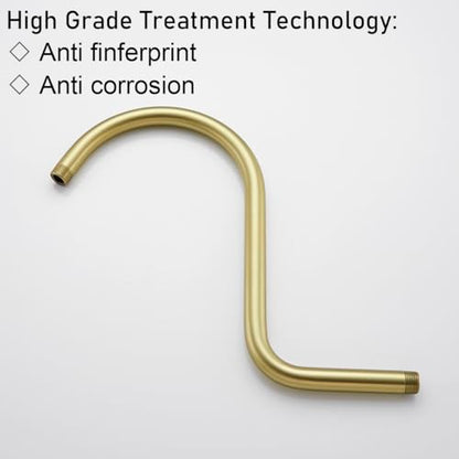 RANDOM S Shaped Shower Head Riser Pipe,Goose Neck Shower Arm 13 Inch Shower Head Extension Arm with Flange,Standard 1/2" Connection,Brushed Gold.RD-91098-13BG - color: Brushed Gold