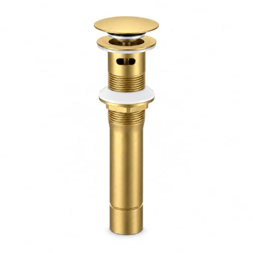 Metal Pop Up Bathroom Sink Drain with Overflow, Brushed Gold Vessel Sink Drain Assembly with Detachable Basket Stopper, Anti-Clogging Drain Strainer